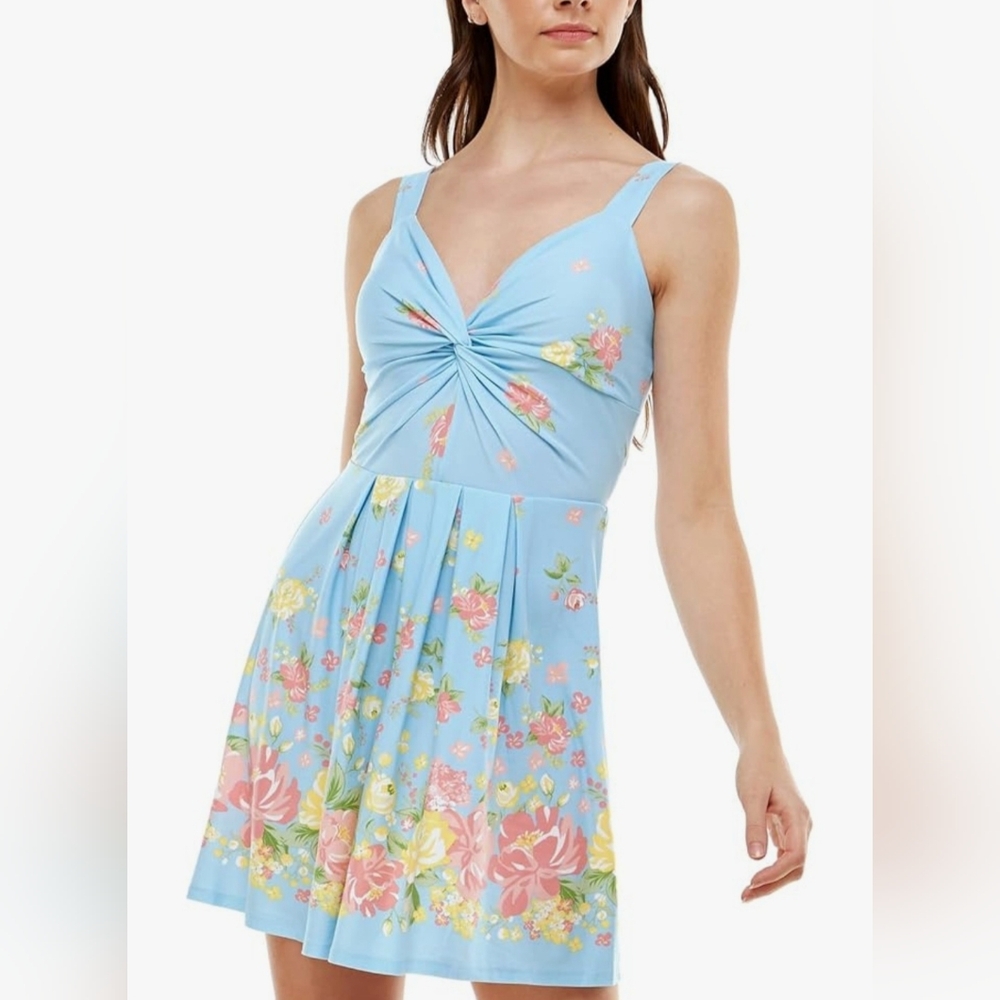 Planet Gold Women's Floral V-Neck Short Fit + Flare Dress Size Medium